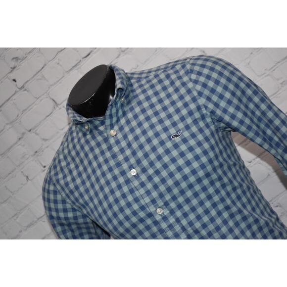 Vineyard Vines Dress Shirt Whale Mens Size Small Blue Plaids Classic Fit - Picture 1 of 6